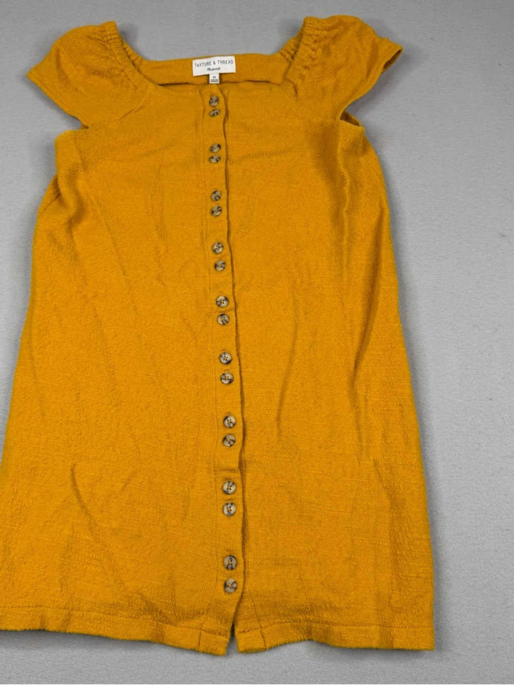 Madewell Texture & Thread Mustard Cap Sleeve Button Front Dress XS
